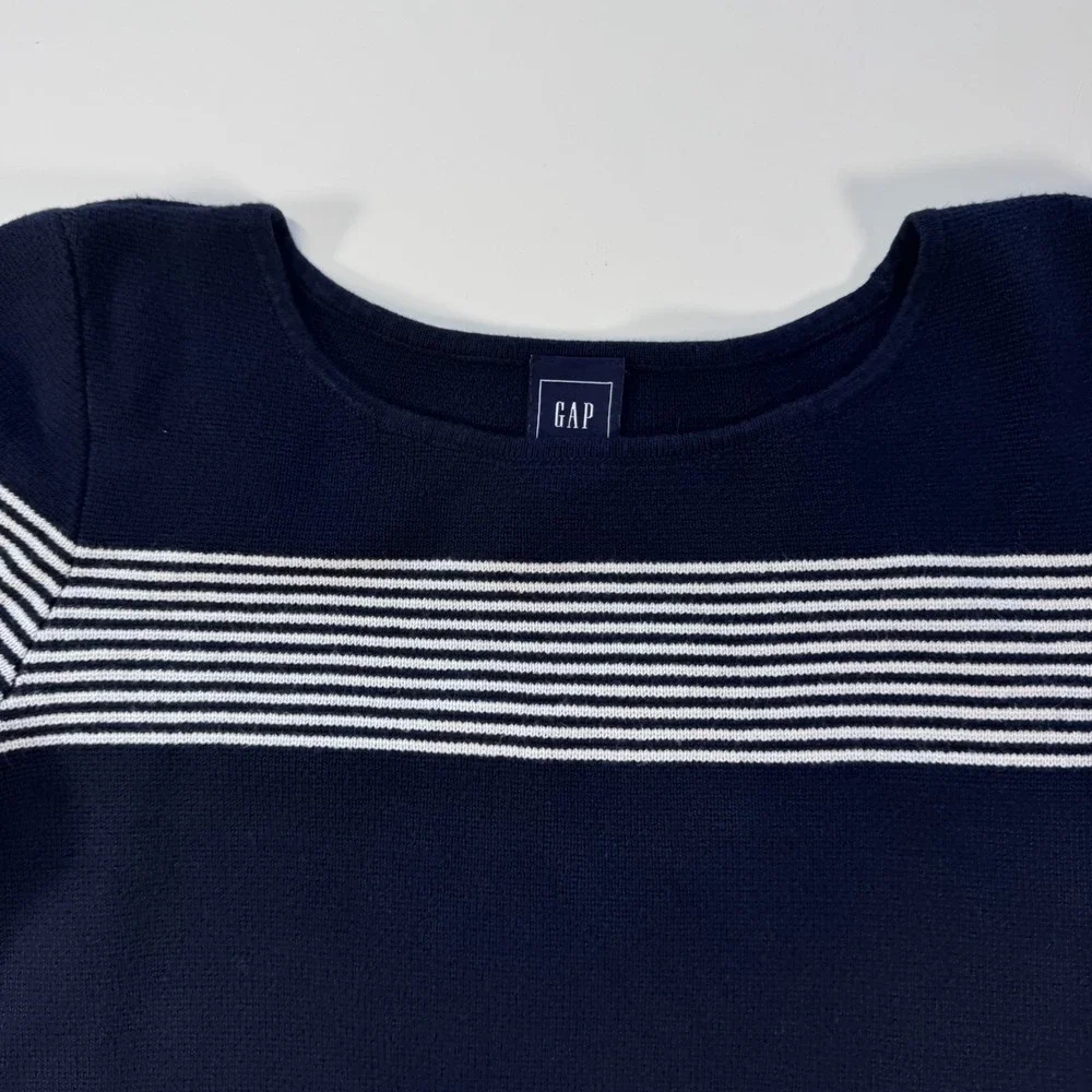 GAP Boatneck Nautical Bib Striped Sweater Womens Small Indigo Blue‎ Knit